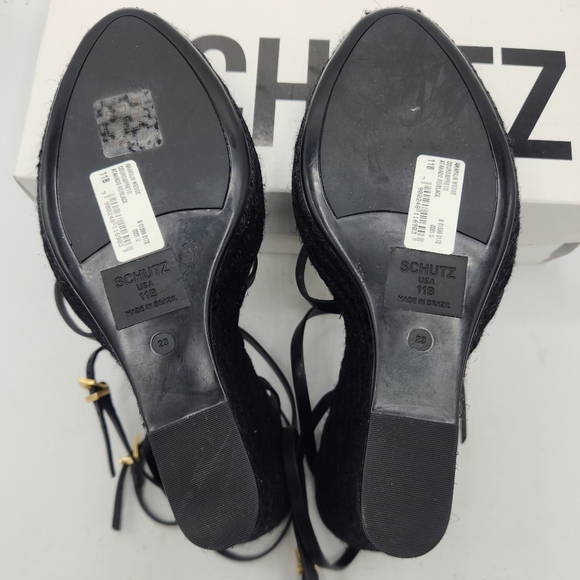 Schutz Amarilis Embellished Wedge Sandals In Black And Gold Size 11 B - Picture 15 of 16